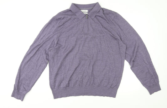 Autograph Mens Purple Collared Wool Pullover Jumper Size 2XL Long Sleeve