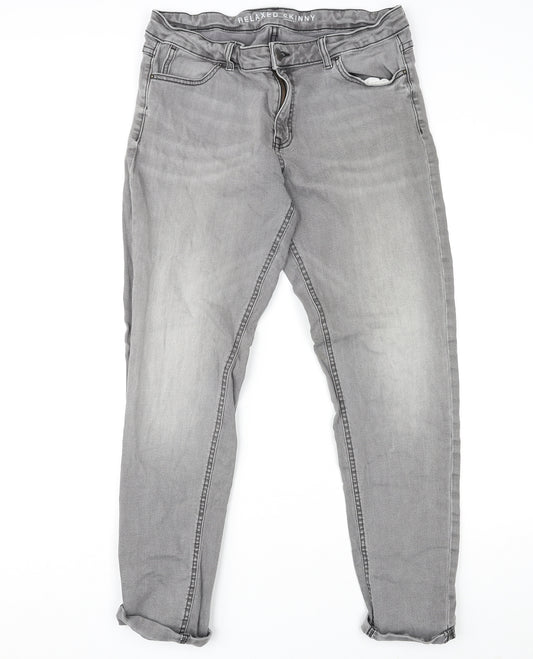 Marks and Spencer Womens Grey Cotton Skinny Jeans Size 14 L29 in Relaxed Zip