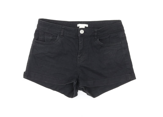 H&M Womens Black Cotton Hot Pants Shorts Size 6 L3 in Regular Zip