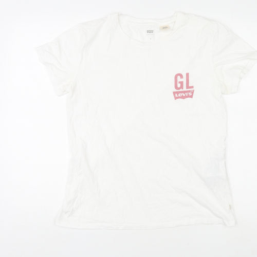 Levi's Womens White Cotton Basic T-Shirt Size M Crew Neck