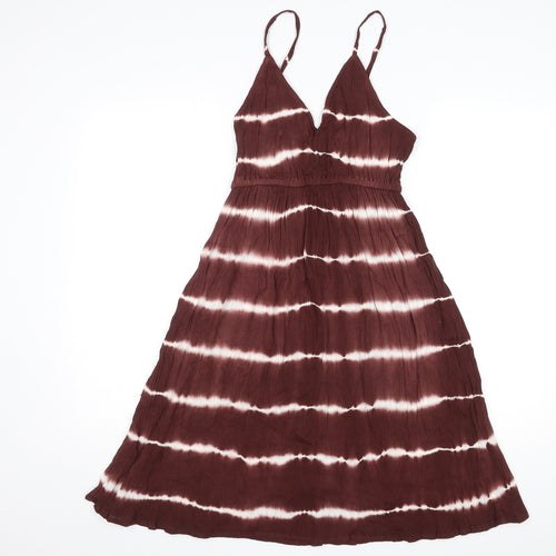 CYN Womens Brown Tie Dye Cotton Slip Dress Size M V-Neck Pullover
