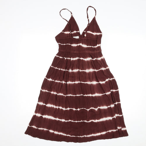CYN Womens Brown Tie Dye Cotton Slip Dress Size M V-Neck Pullover