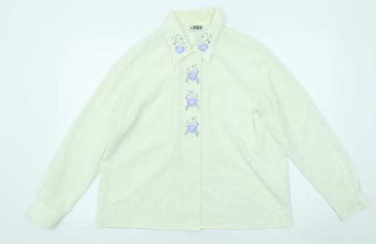 Eastex Womens Ivory Polyester Basic Button-Up Size 14 Collared - Floral Detail