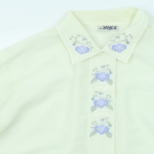 Eastex Womens Ivory Polyester Basic Button-Up Size 14 Collared - Floral Detail