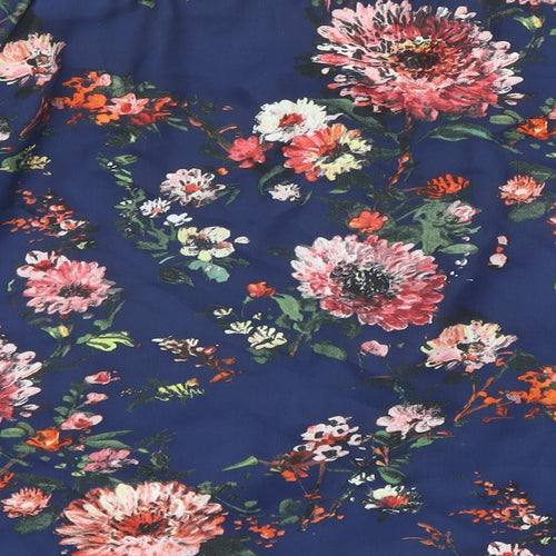 Warehouse Womens Blue Floral Polyester Basic Blouse Size 10 Off the Shoulder