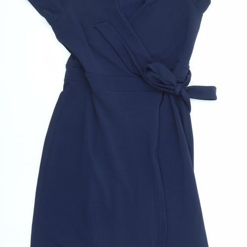 Dorothy Perkins Womens Black Polyester Wrap Dress Size 12 V-Neck Pullover