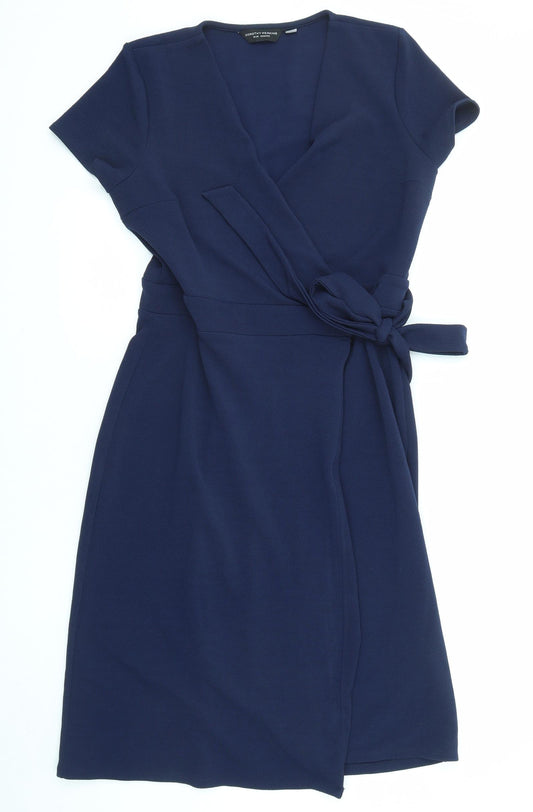 Dorothy Perkins Womens Black Polyester Wrap Dress Size 12 V-Neck Pullover