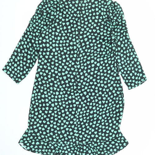 Sosandar Womens Black Geometric Polyester A-Line Size 12 V-Neck Zip - Heart pattern