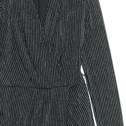 Lipsy Womens Black Striped Polyester A-Line Size 8 V-Neck Pullover