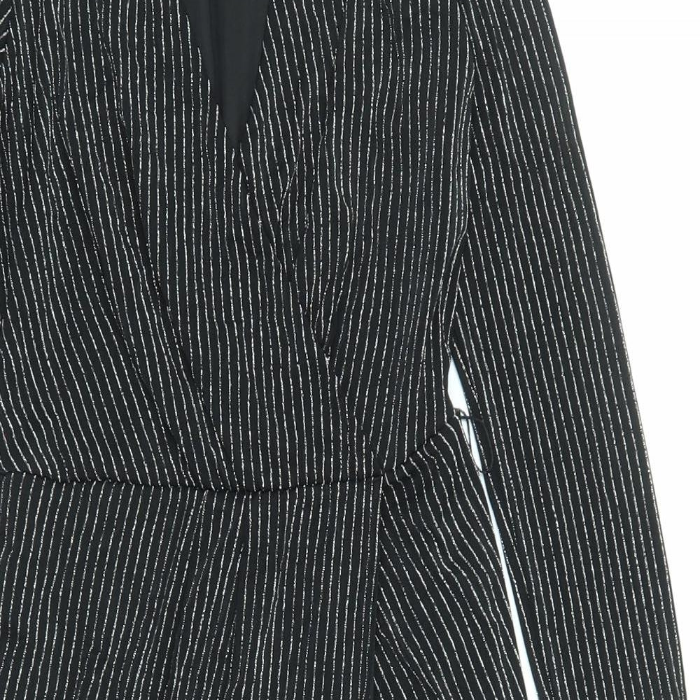Lipsy Womens Black Striped Polyester A-Line Size 8 V-Neck Pullover