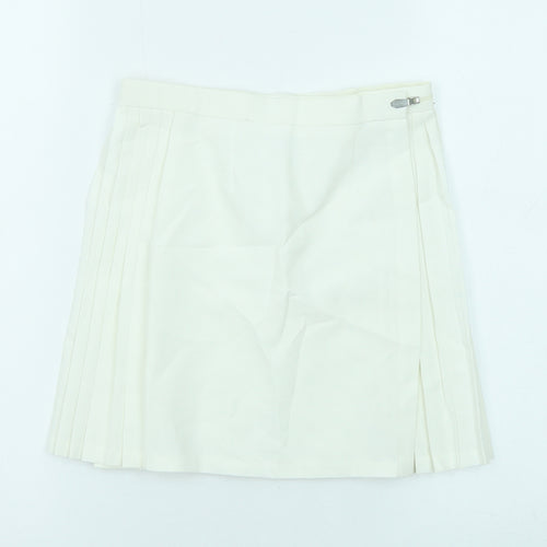 BHS Womens White Polyester Pleated Skirt Size 10 Zip