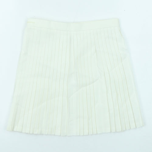 BHS Womens White Polyester Pleated Skirt Size 10 Zip