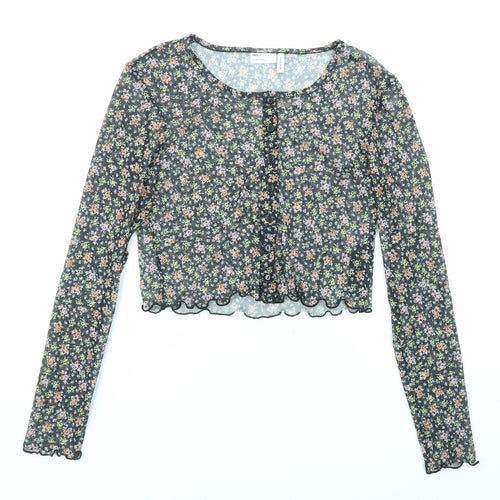 ASOS Womens Multicoloured Floral Polyester Cropped Button-Up Size 8 Boat Neck