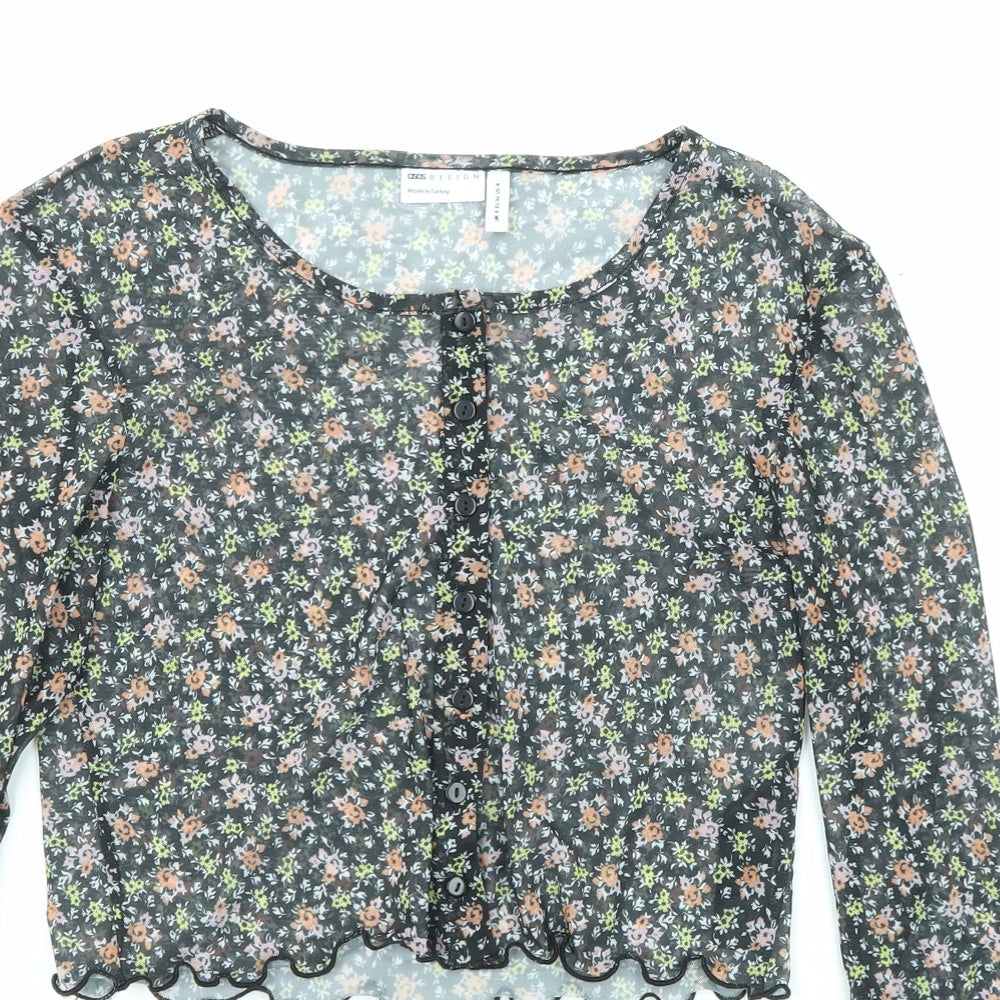 ASOS Womens Multicoloured Floral Polyester Cropped Button-Up Size 8 Boat Neck