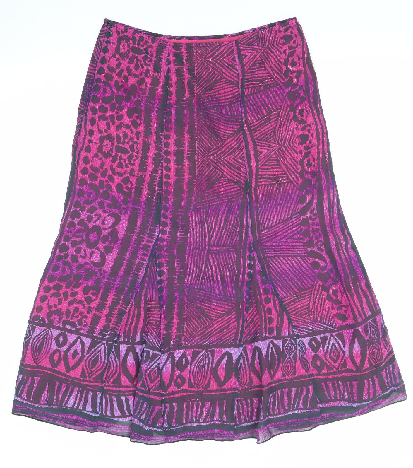 Per Una Womens Purple Geometric Polyester Peasant Skirt Size 10 Zip