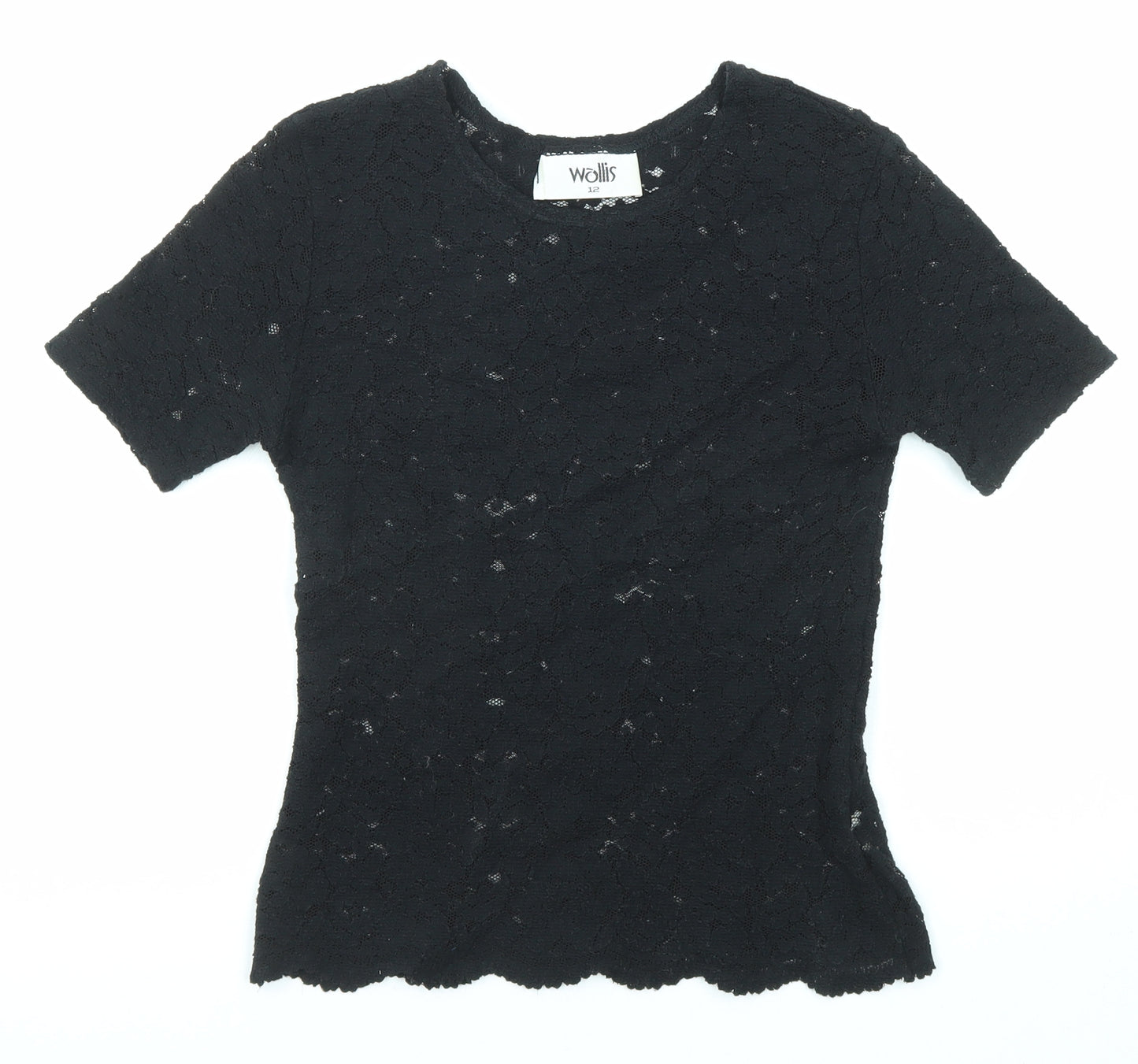 Wallis Womens Black Cotton Basic T-Shirt Size 12 Round Neck