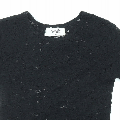 Wallis Womens Black Cotton Basic T-Shirt Size 12 Round Neck