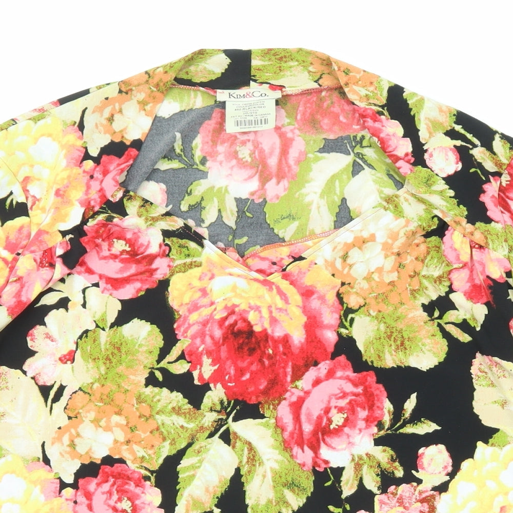 Kim & Co Womens Multicoloured Floral Polyester Basic Blouse Size 2XL V-Neck