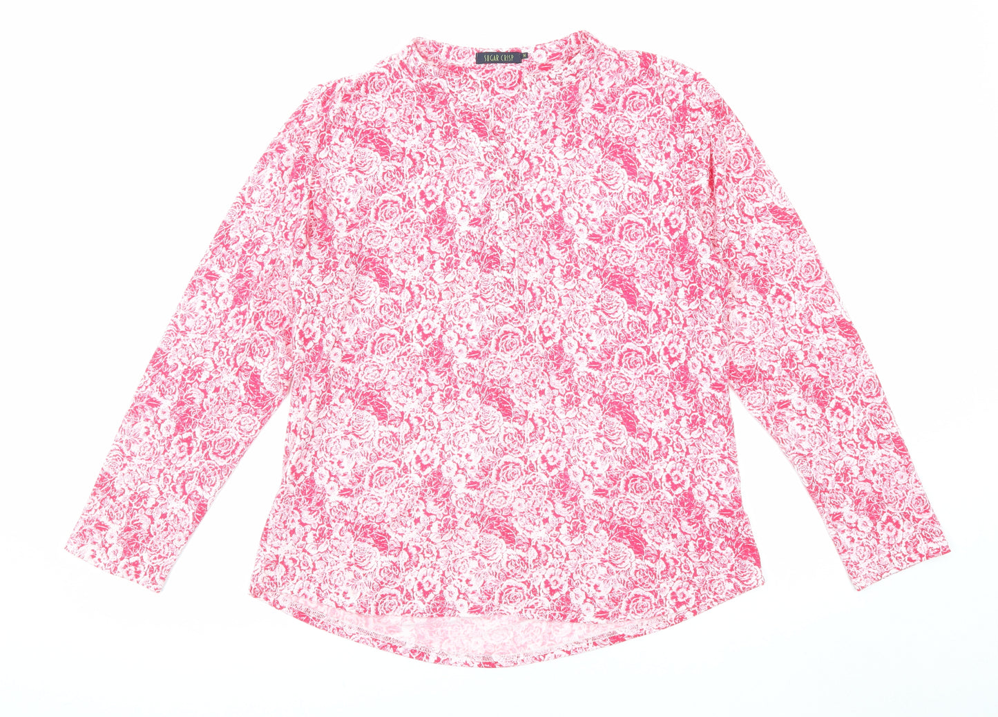 Sugar Crisp Womens Pink Floral Polyester Basic Blouse Size M V-Neck