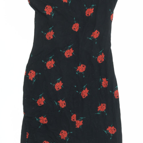 Dorothy Perkins Womens Black Floral Viscose A-Line Size 10 V-Neck Pullover