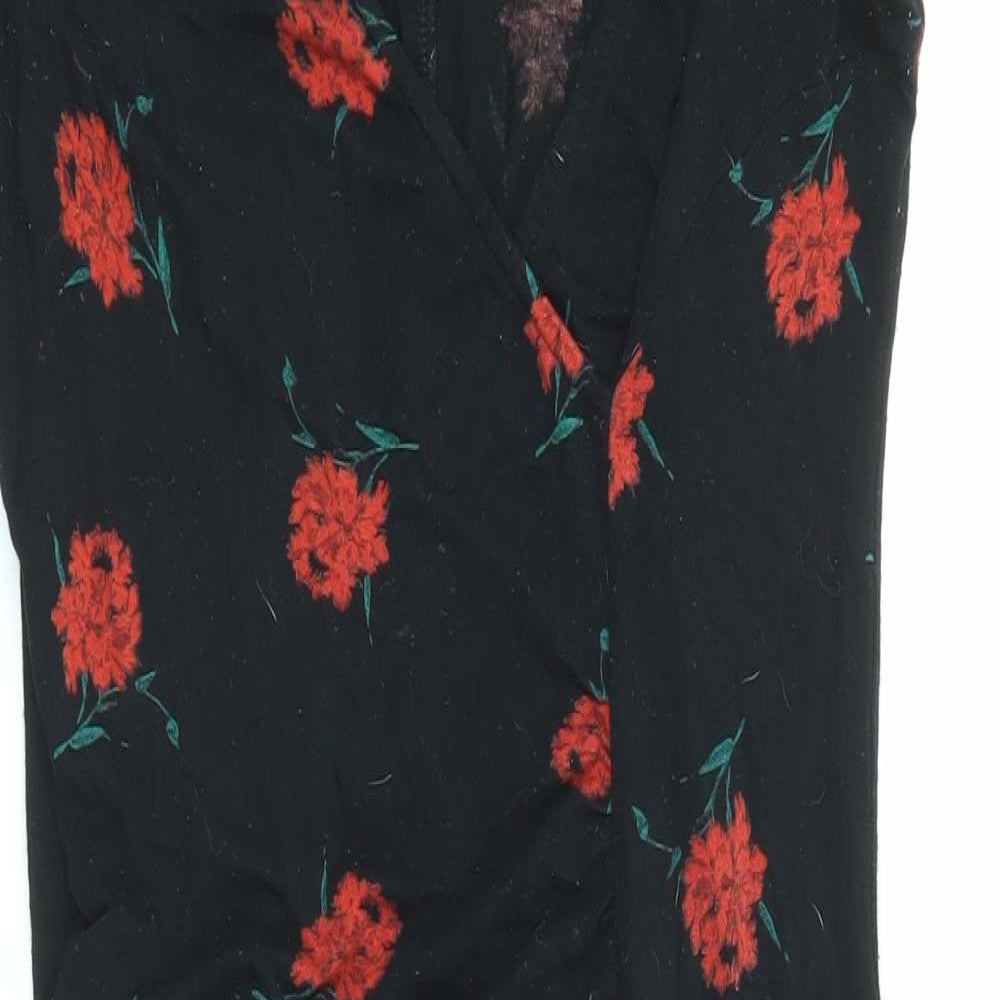 Dorothy Perkins Womens Black Floral Viscose A-Line Size 10 V-Neck Pullover