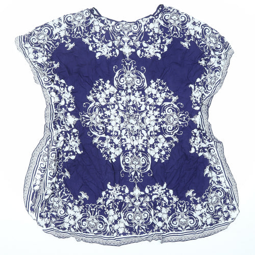 Marks and Spencer Womens Blue Geometric Viscose Basic Blouse Size XL Round Neck