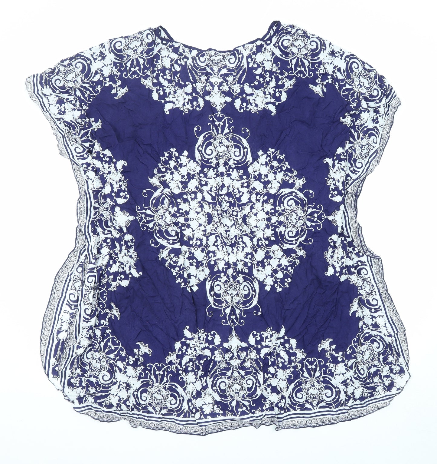 Marks and Spencer Womens Blue Geometric Viscose Basic Blouse Size XL Round Neck