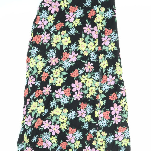 New Look Womens Black Floral Viscose Peasant Skirt Size 8 Zip