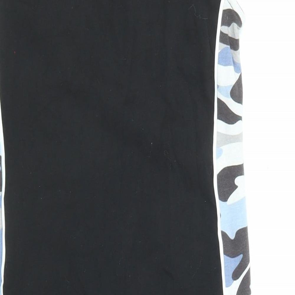 New Look Girls Black Cotton Pencil Dress Size 9 Years Mock Neck Zip - Camouflage Side Detail