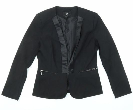 H&M Womens Black Jacket Blazer Size 12 Hook & Eye