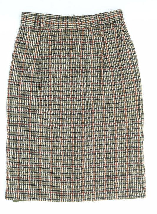 St Michael Womens Multicoloured Plaid Wool Straight & Pencil Skirt Size 14 Zip