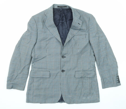 Marks and Spencer Mens Blue Geometric Wool Jacket Blazer Size 40 Regular