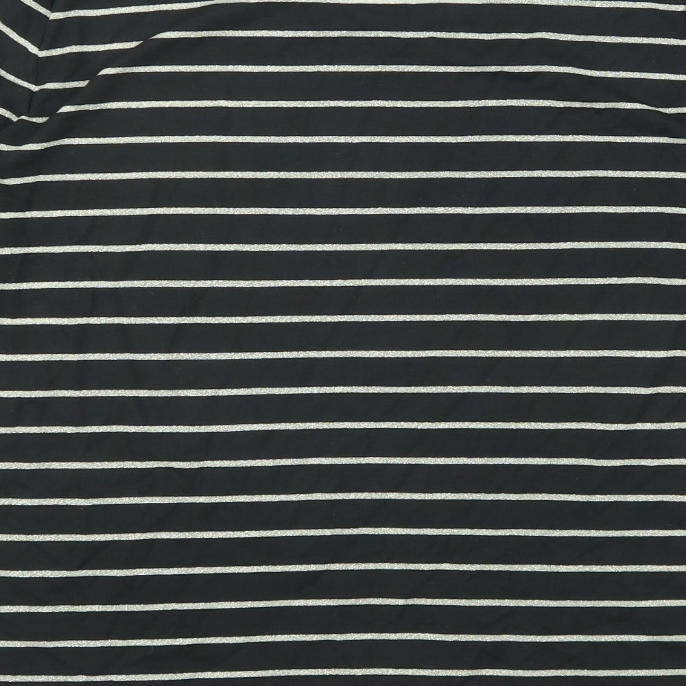 Bonmarché Womens Black Striped Polyester Basic T-Shirt Size 12 Boat Neck - Stars