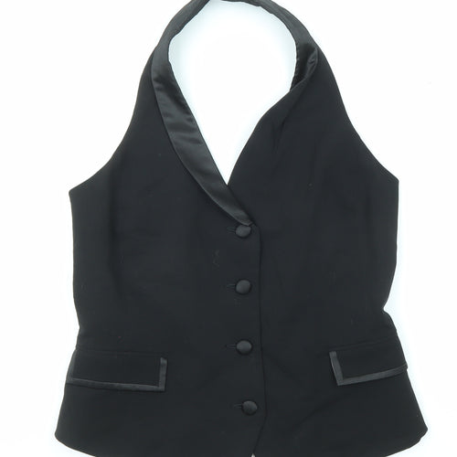 H&M Womens Black Polyester Basic Button-Up Size 12 Halter - Waistcoat Style