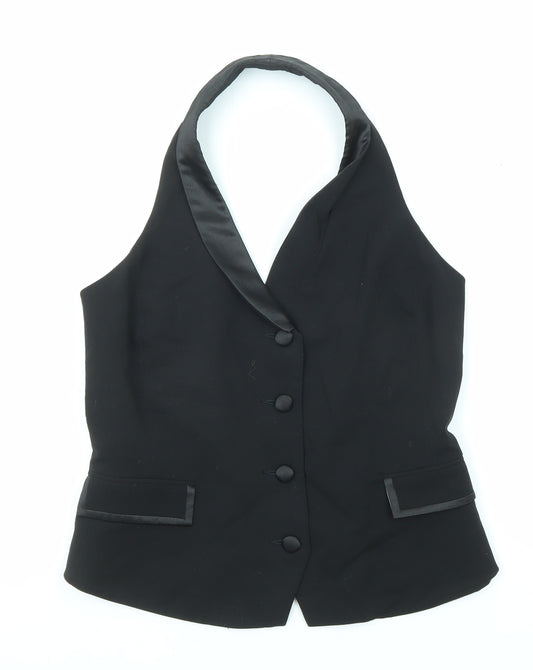 H&M Womens Black Polyester Basic Button-Up Size 12 Halter - Waistcoat Style
