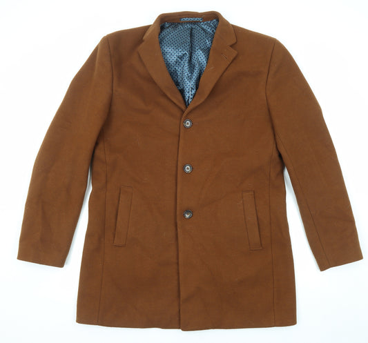 NEXT Mens Brown Pea Coat Coat Size L Button