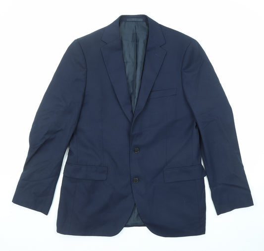 Moss Mens Blue Polyester Jacket Suit Jacket Size 40 Regular