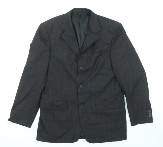 Zantos Mens Black Check Polyester Jacket Suit Jacket Size 38 Regular