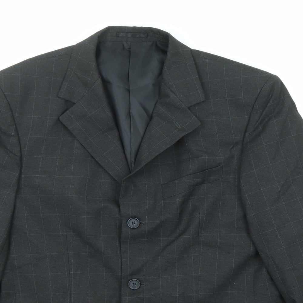 Zantos Mens Black Check Polyester Jacket Suit Jacket Size 38 Regular