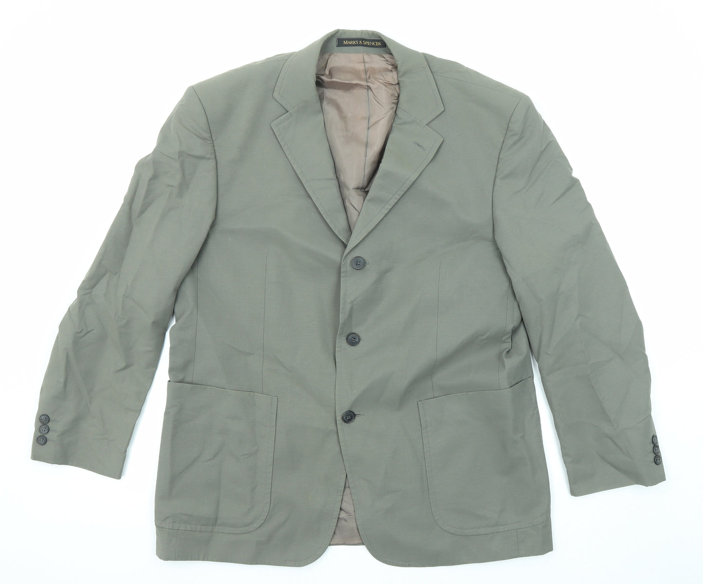 Marks and Spencer Mens Green Cotton Jacket Suit Jacket Size 42 Regular