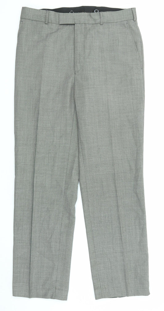 Chester Mens Grey Wool Trousers Size 34 in L32 in Regular Zip