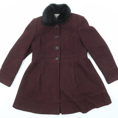 Dorothy Perkins Womens Purple Pea Coat Coat Size 14 Button - Faux Fur Collar