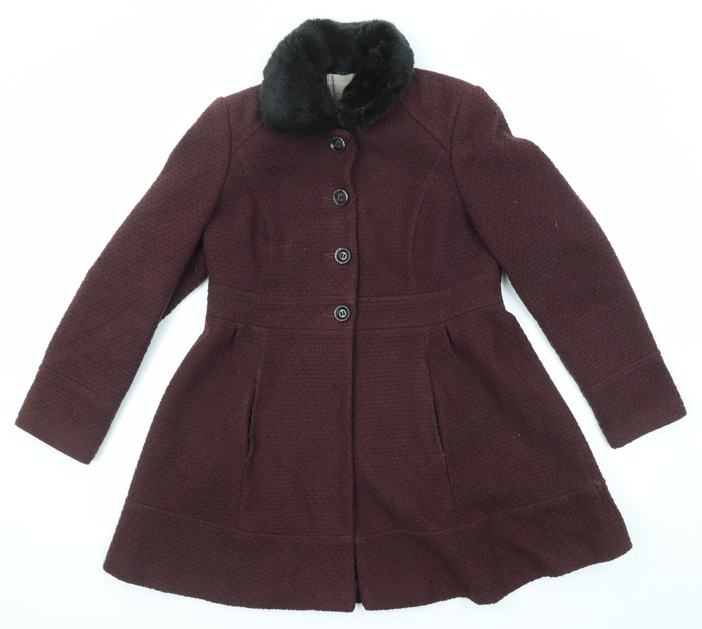 Dorothy Perkins Womens Purple Pea Coat Coat Size 14 Button - Faux Fur Collar