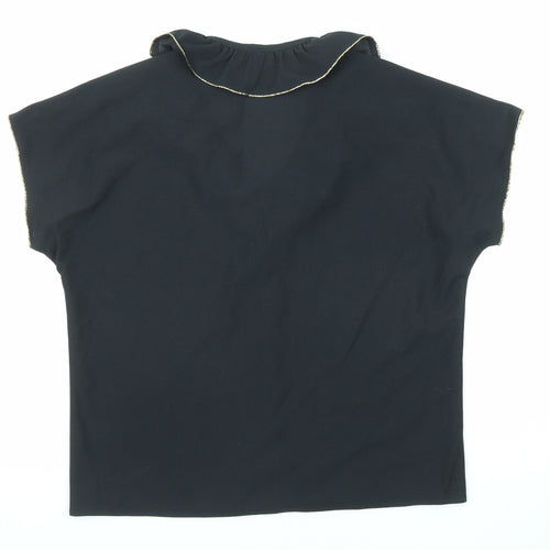 Pamian Womens Black Polyester Basic Blouse Size 16 V-Neck - Tie Neck Detail