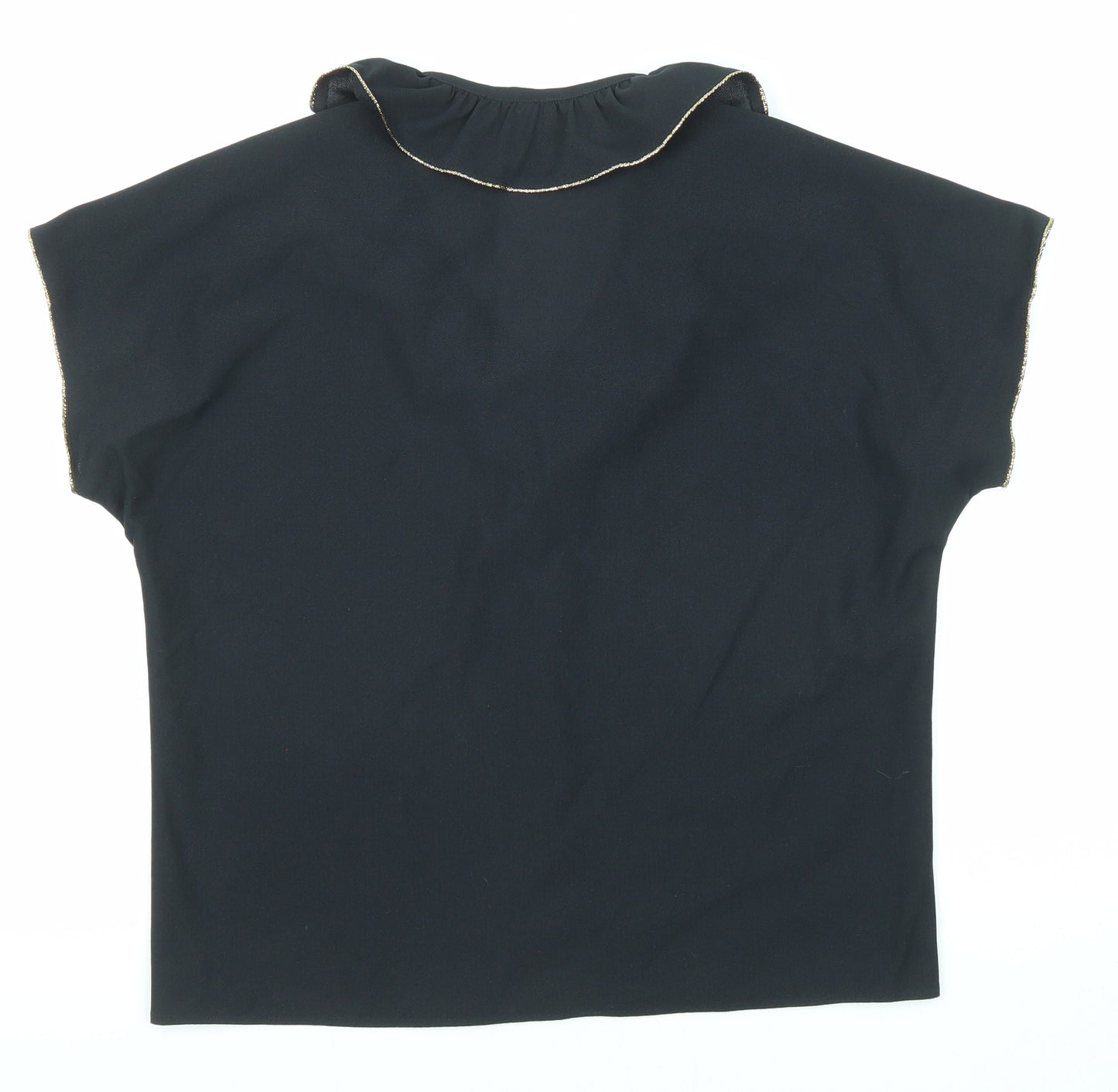 Pamian Womens Black Polyester Basic Blouse Size 16 V-Neck - Tie Neck Detail