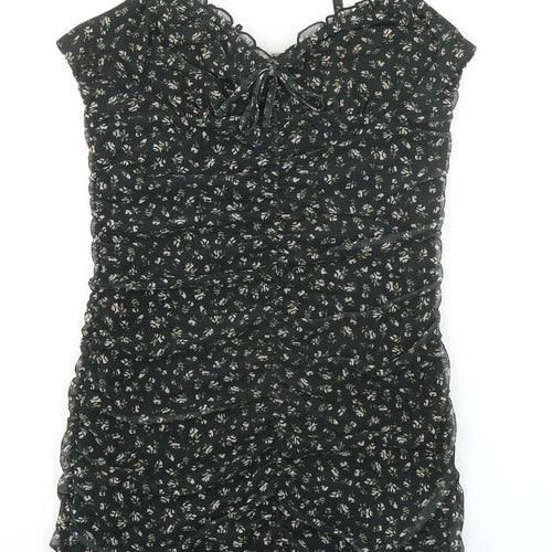 Divided by H&M Womens Black Floral Polyester Bodycon Size S V-Neck Pullover