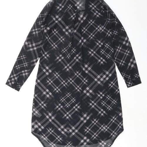 Apricot Womens Black Plaid Polyester Tunic Button-Up Size 8 Collared