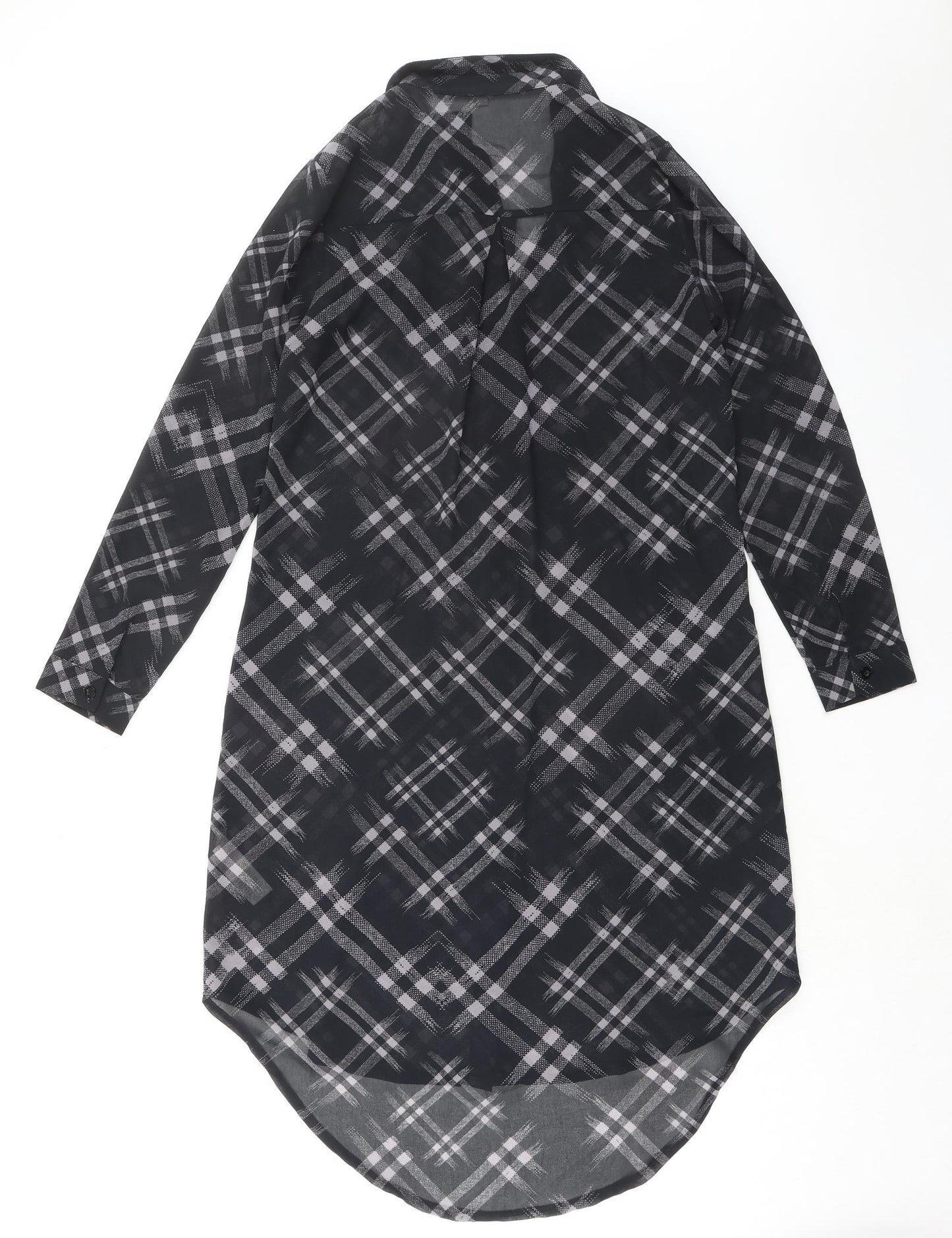 Apricot Womens Black Plaid Polyester Tunic Button-Up Size 8 Collared