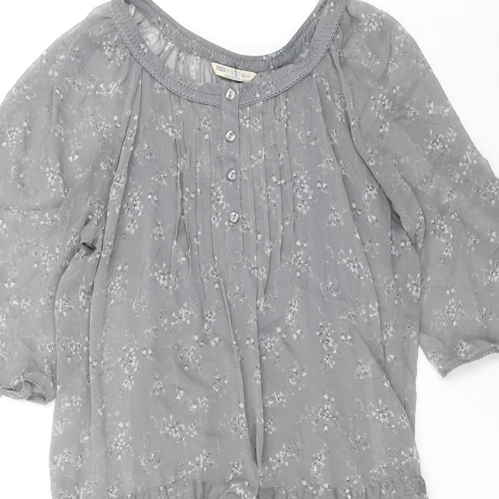 Indigo Womens Grey Floral Polyester Shift Size 12 Boat Neck Button