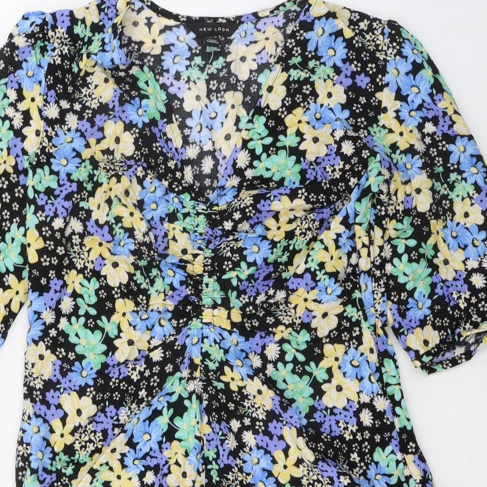 New Look Womens Multicoloured Floral Viscose A-Line Size 14 V-Neck Zip